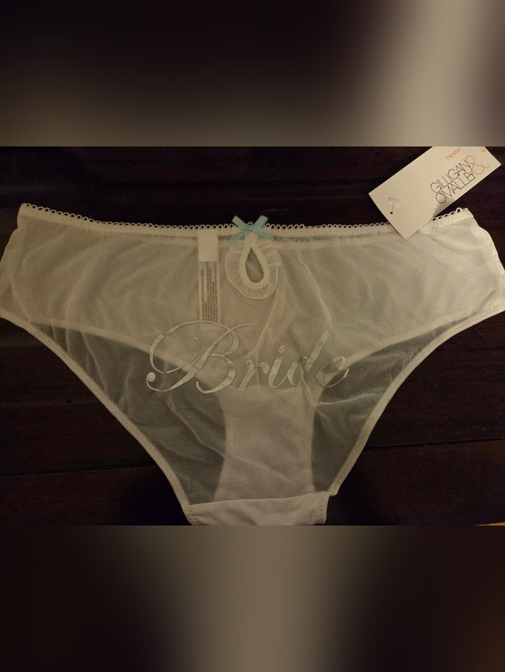 Gilligan & O'Malley Sheer 'Bride' Bridal, Hipsters with Blue Bow Accent, Mediun